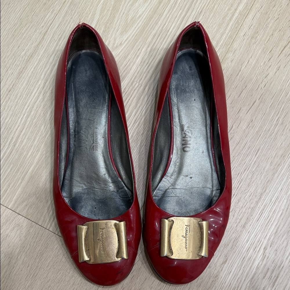 Salvatore Ferragamo Red Flats with Gold Accent